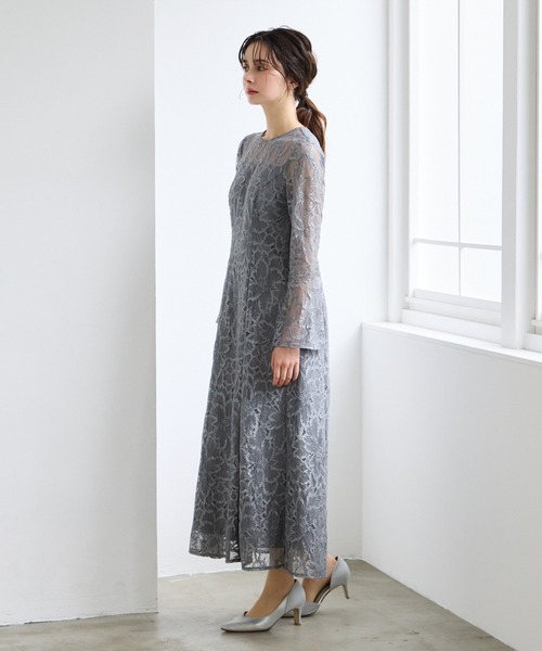 セール】【WEB限定】総レースロングスリーブフレアパーティー