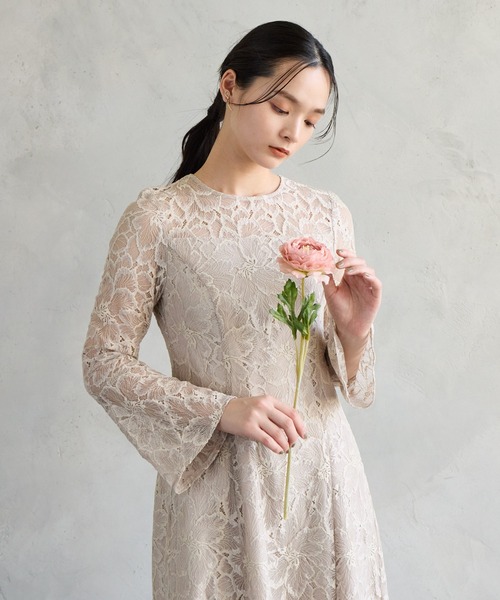WEB限定】総レースロングスリーブフレアパーティードレス 結婚式