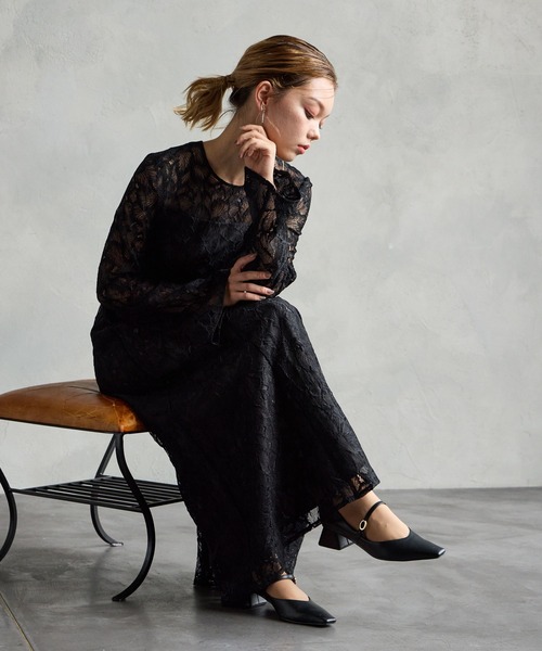 WEB限定】総レースロングスリーブフレアパーティードレス 結婚式