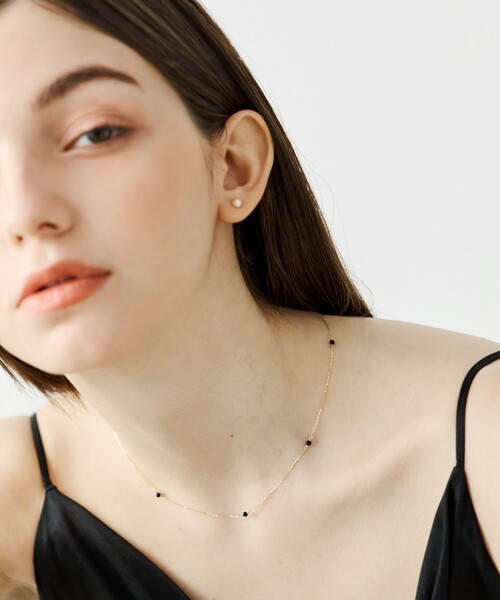 レイヤード] K10YG ブラックカルセドニー ネックレス（ネックレス