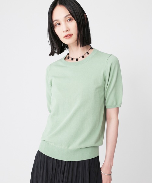 BABYLONE（バビロン）の「ファインゲージニットT（Tシャツ/カットソー・レディース・ライム/ホワイト/ブラック・フリー）」の3枚目の写真