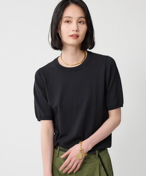 BABYLONE（バビロン）の「ファインゲージニットT（Tシャツ/カットソー・レディース・ライム/ホワイト/ブラック・フリー）」の2枚目の写真