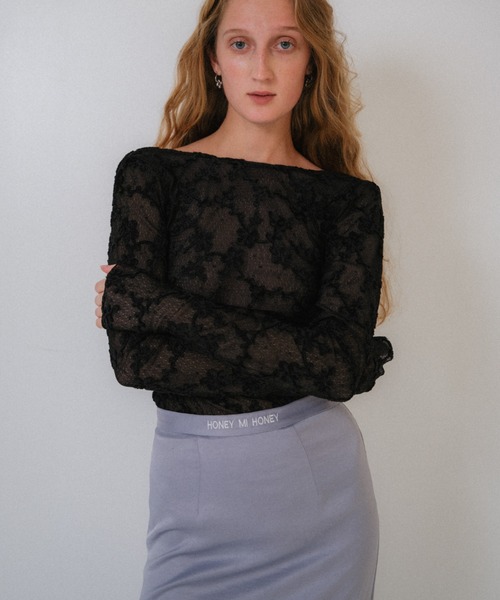 HONEY MI HONEY(ハニーミーハニー)の「satin cutoff skirt(スカート・レディース・オフホワイト/ピンク/サックスブルー/ブラック・FREE)」の6枚目の写真
