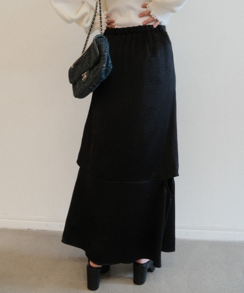 HONEY MI HONEY(ハニーミーハニー)の「satin cutoff skirt(スカート・レディース・オフホワイト/ピンク/サックスブルー/ブラック・FREE)」の14枚目の写真