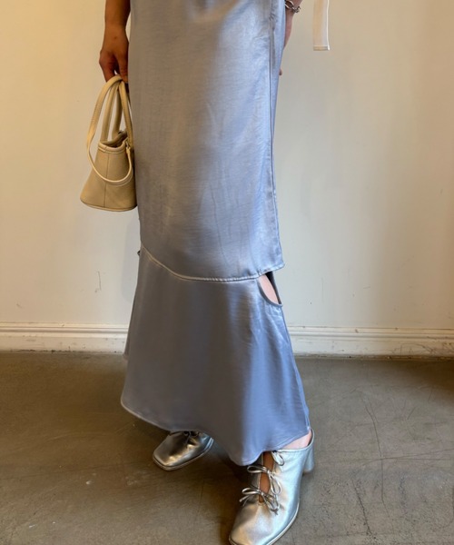 HONEY MI HONEY(ハニーミーハニー)の「satin cutoff skirt(スカート・レディース・オフホワイト/ピンク/サックスブルー/ブラック・FREE)」の18枚目の写真