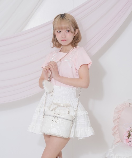 Honey Cinnamon(ハニーシナモン)の「ハートポーチ付きリボンキルトバニティバッグ(ショルダーバッグ・レディース・ピンク/アイボリー・FREE)」の5枚目の写真