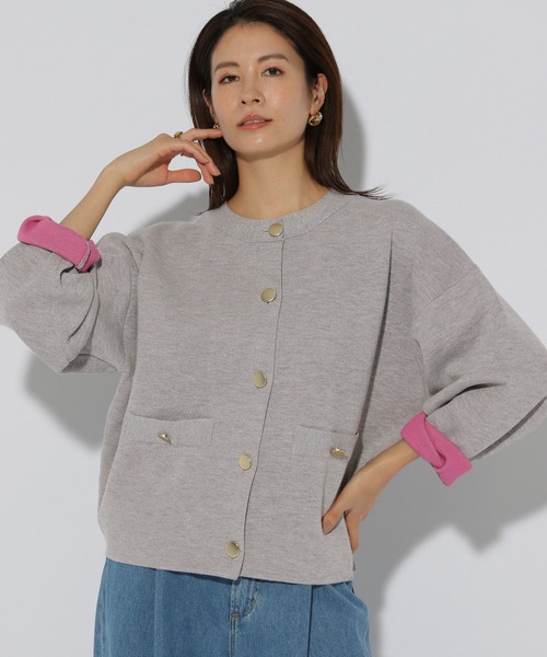 Elura（エルーラ）の「ダブルフェイスボタンカーディガン/324912（カーディガン/ボレロ・レディース・ライトグレー/ネイビー/オフホワイト・FREE）」の3枚目の写真