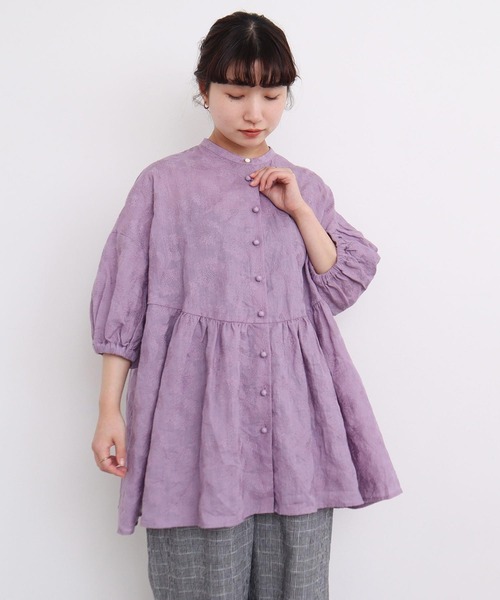 l'atelier du savon(アトリエドサボン)の「●線画のお花ラミー刺繍 まるブラウス(シャツ/ブラウス・レディース・パープル/ネイビー/キナリ・FREE)」の19枚目の写真