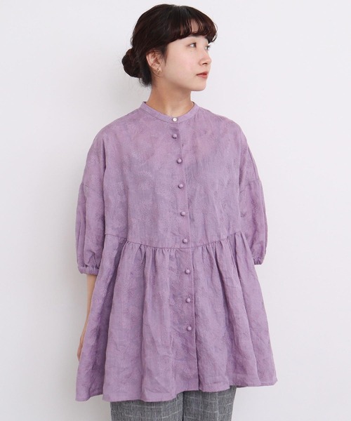 l'atelier du savon(アトリエドサボン)の「●線画のお花ラミー刺繍 まるブラウス(シャツ/ブラウス・レディース・パープル/ネイビー/キナリ・FREE)」の16枚目の写真