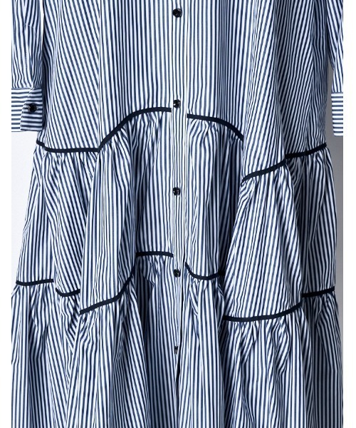 RUMCHE(ラムシェ)の「Stripe Piping Gathered Shirt Dress / ストライプパイピングギャザードレス(ワンピース・レディース・ホワイト系その他/ホワイト系その他2・FREE)」の7枚目の写真
