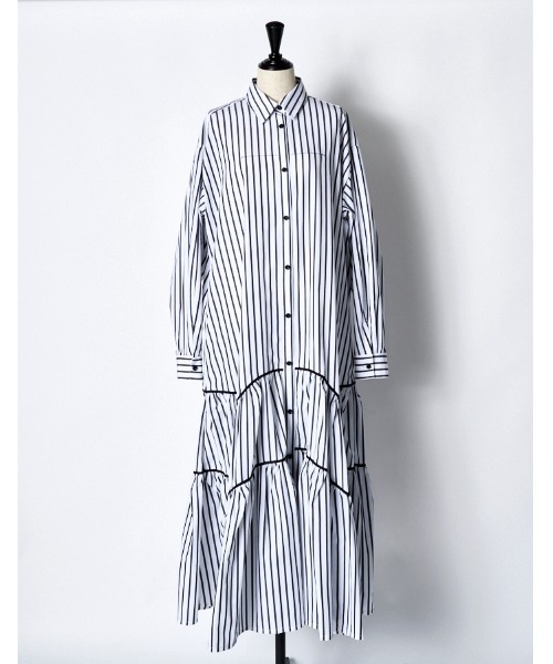 RUMCHE(ラムシェ)の「Stripe Piping Gathered Shirt Dress / ストライプパイピングギャザードレス(ワンピース・レディース・ホワイト系その他/ホワイト系その他2・FREE)」の12枚目の写真