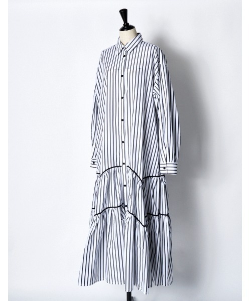 RUMCHE(ラムシェ)の「Stripe Piping Gathered Shirt Dress / ストライプパイピングギャザードレス(ワンピース・レディース・ホワイト系その他/ホワイト系その他2・FREE)」の13枚目の写真