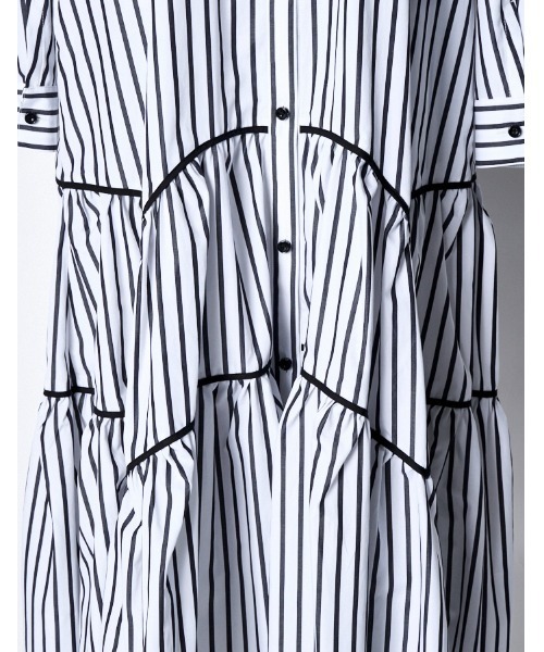 RUMCHE(ラムシェ)の「Stripe Piping Gathered Shirt Dress / ストライプパイピングギャザードレス(ワンピース・レディース・ホワイト系その他/ホワイト系その他2・FREE)」の16枚目の写真