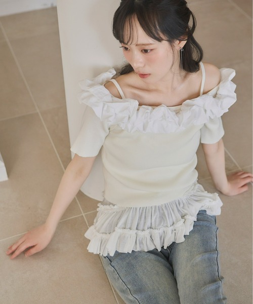 Olu.（オルドット）の「フリルオフショルダーサマーニット（ニット/セーター・レディース・ブルーグレー/ブラック/ホワイト・FREE）」の13枚目の写真