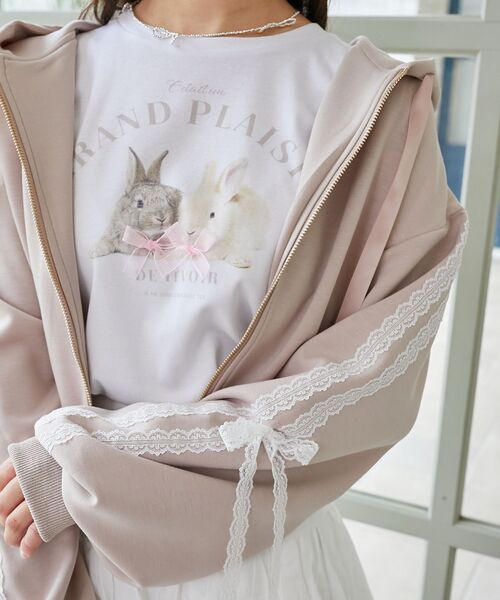 MAJESTIC LEGON（マジェスティックレゴン）の「レースリボンラインパーカー（パーカー・レディース・グレー/アイボリー/ピンクベージュ・MEDIUM）」の3枚目の写真