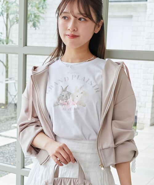 MAJESTIC LEGON（マジェスティックレゴン）の「レースリボンラインパーカー（パーカー・レディース・グレー/アイボリー/ピンクベージュ・MEDIUM）」の4枚目の写真