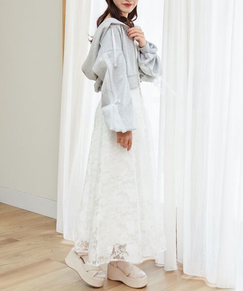 MAJESTIC LEGON（マジェスティックレゴン）の「レースリボンラインパーカー（パーカー・レディース・グレー/アイボリー/ピンクベージュ・MEDIUM）」の9枚目の写真