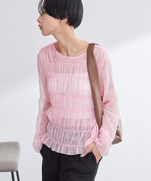 Aunt Marie's(アントマリーズ)の「メニーシャーリングシアートップス(シャツ/ブラウス・レディース・ブラック/ホワイト/ブルー/ピンク・FREE)」の4枚目の写真