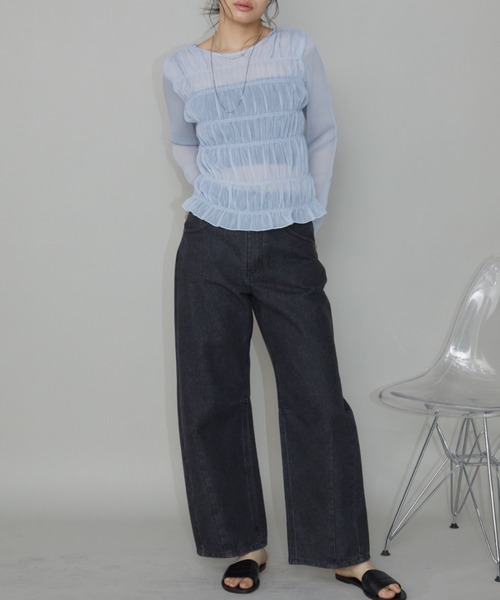 Aunt Marie's(アントマリーズ)の「メニーシャーリングシアートップス(シャツ/ブラウス・レディース・ブラック/ホワイト/ブルー/ピンク・FREE)」の10枚目の写真
