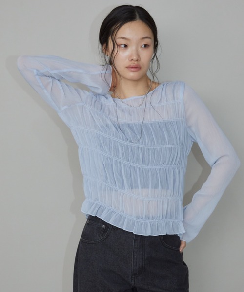 Aunt Marie's(アントマリーズ)の「メニーシャーリングシアートップス(シャツ/ブラウス・レディース・ブラック/ホワイト/ブルー/ピンク・FREE)」の7枚目の写真