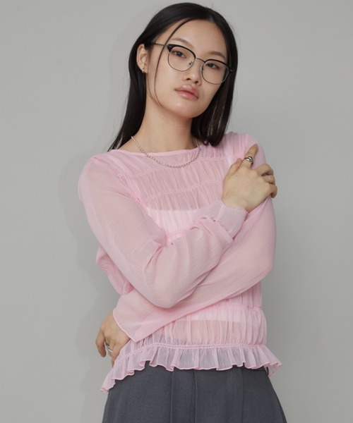Aunt Marie's(アントマリーズ)の「メニーシャーリングシアートップス(シャツ/ブラウス・レディース・ブラック/ホワイト/ブルー/ピンク・FREE)」の13枚目の写真