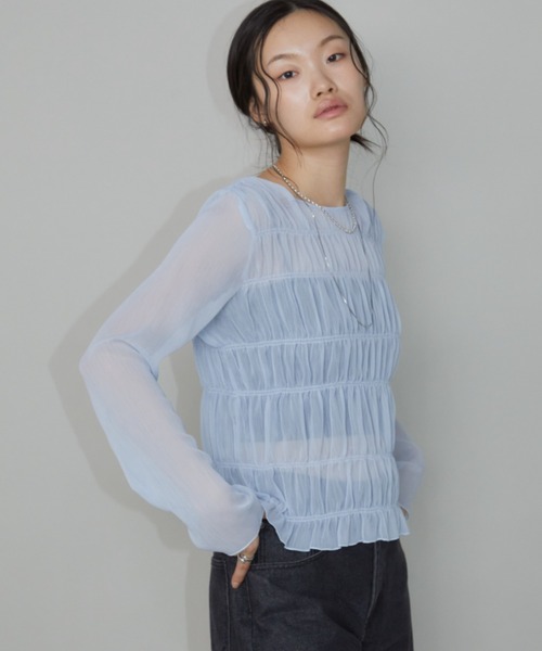 Aunt Marie's(アントマリーズ)の「メニーシャーリングシアートップス(シャツ/ブラウス・レディース・ブラック/ホワイト/ブルー/ピンク・FREE)」の5枚目の写真