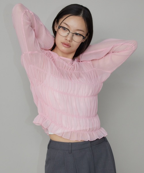 Aunt Marie's(アントマリーズ)の「メニーシャーリングシアートップス(シャツ/ブラウス・レディース・ブラック/ホワイト/ブルー/ピンク・FREE)」の11枚目の写真