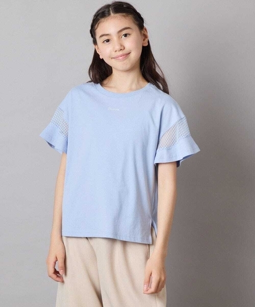 a.v.v（アーヴェヴェ）の「【累計1万枚販売/接触冷感/ジメジメ対策/毛玉になりにくい/安心の綿100％】[140-150]シアーギンガムキリカエスリーブＴシャツ（Tシャツ/カットソー・キッズ・ライトピンク/ブラック/ホワイト/ダークインディゴブルー・140/150）」の4枚目の写真