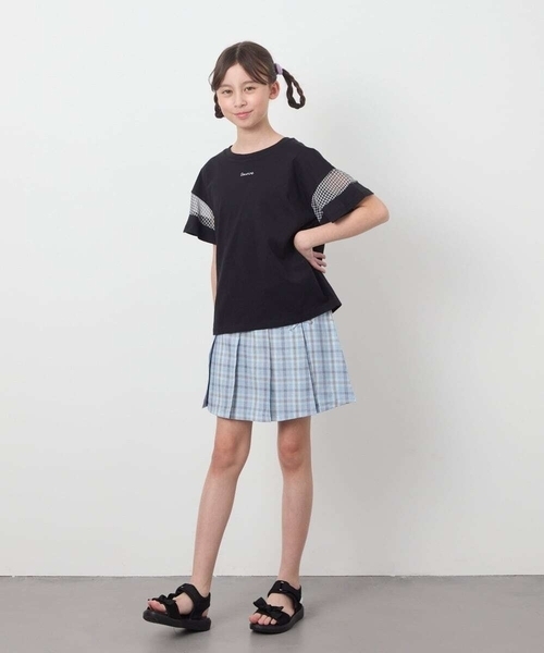 a.v.v（アーヴェヴェ）の「【累計1万枚販売/接触冷感/ジメジメ対策/毛玉になりにくい/安心の綿100％】[140-150]シアーギンガムキリカエスリーブＴシャツ（Tシャツ/カットソー・キッズ・ライトピンク/ブラック/ホワイト/ダークインディゴブルー・140/150）」の6枚目の写真