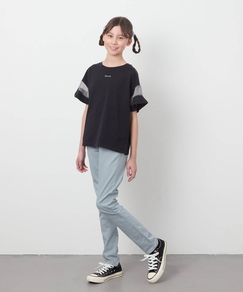 a.v.v（アーヴェヴェ）の「【累計1万枚販売/接触冷感/ジメジメ対策/毛玉になりにくい/安心の綿100％】[140-150]シアーギンガムキリカエスリーブＴシャツ（Tシャツ/カットソー・キッズ・ライトピンク/ブラック/ホワイト/ダークインディゴブルー・140/150）」の9枚目の写真