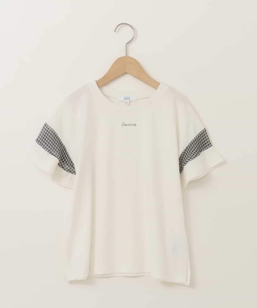 a.v.v（アーヴェヴェ）の「【累計1万枚販売/接触冷感/ジメジメ対策/毛玉になりにくい/安心の綿100％】[140-150]シアーギンガムキリカエスリーブＴシャツ（Tシャツ/カットソー・キッズ・ライトピンク/ブラック/ホワイト/ダークインディゴブルー・140/150）」の13枚目の写真