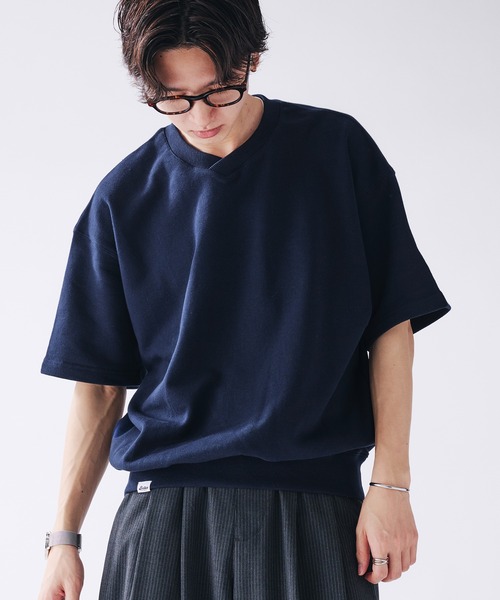 Adoon plain(アドーンプレーン)の「Shallow V-neck Short Sleeve Sweat / 浅Vネック裏毛半袖スウェットTシャツ(Tシャツ/カットソー・メンズ・ブラック/レッド/ネイビー・MEDIUM/LARGE)」の7枚目の写真
