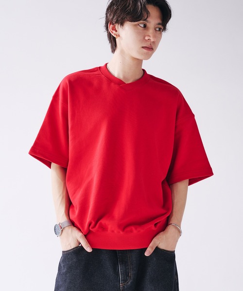 Adoon plain(アドーンプレーン)の「Shallow V-neck Short Sleeve Sweat / 浅Vネック裏毛半袖スウェットTシャツ(Tシャツ/カットソー・メンズ・ブラック/レッド/ネイビー・MEDIUM/LARGE)」の8枚目の写真