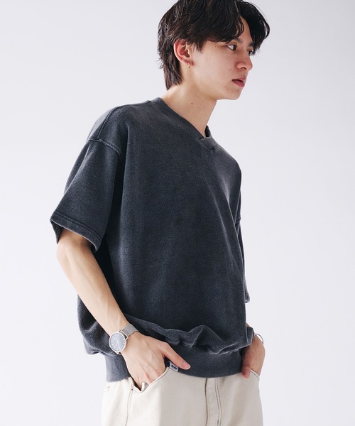 Adoon plain(アドーンプレーン)の「Shallow V-neck Short Sleeve Sweat / 浅Vネック裏毛半袖スウェットTシャツ(Tシャツ/カットソー・メンズ・ブラック/レッド/ネイビー・MEDIUM/LARGE)」の9枚目の写真