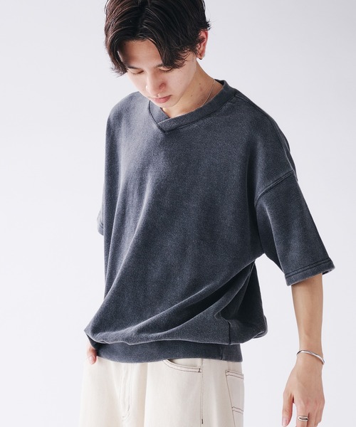 Adoon plain(アドーンプレーン)の「Shallow V-neck Short Sleeve Sweat / 浅Vネック裏毛半袖スウェットTシャツ(Tシャツ/カットソー・メンズ・ブラック/レッド/ネイビー・MEDIUM/LARGE)」の12枚目の写真