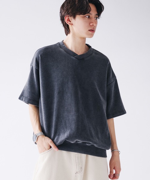 Adoon plain(アドーンプレーン)の「Shallow V-neck Short Sleeve Sweat / 浅Vネック裏毛半袖スウェットTシャツ(Tシャツ/カットソー・メンズ・ブラック/レッド/ネイビー・MEDIUM/LARGE)」の6枚目の写真