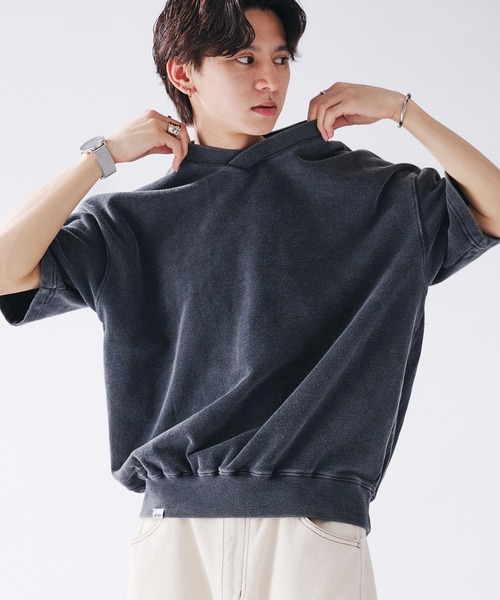 Adoon plain(アドーンプレーン)の「Shallow V-neck Short Sleeve Sweat / 浅Vネック裏毛半袖スウェットTシャツ(Tシャツ/カットソー・メンズ・ブラック/レッド/ネイビー・MEDIUM/LARGE)」の14枚目の写真