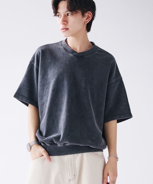 Adoon plain(アドーンプレーン)の「Shallow V-neck Short Sleeve Sweat / 浅Vネック裏毛半袖スウェットTシャツ(Tシャツ/カットソー・メンズ・ブラック/レッド/ネイビー・MEDIUM/LARGE)」の15枚目の写真