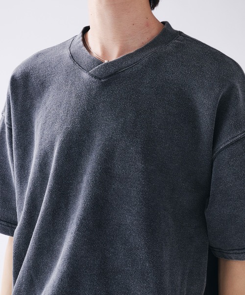 Adoon plain(アドーンプレーン)の「Shallow V-neck Short Sleeve Sweat / 浅Vネック裏毛半袖スウェットTシャツ(Tシャツ/カットソー・メンズ・ブラック/レッド/ネイビー・MEDIUM/LARGE)」の16枚目の写真