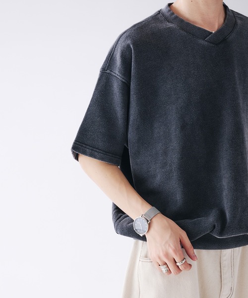 Adoon plain(アドーンプレーン)の「Shallow V-neck Short Sleeve Sweat / 浅Vネック裏毛半袖スウェットTシャツ(Tシャツ/カットソー・メンズ・ブラック/レッド/ネイビー・MEDIUM/LARGE)」の17枚目の写真
