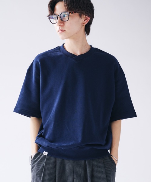 Adoon plain(アドーンプレーン)の「Shallow V-neck Short Sleeve Sweat / 浅Vネック裏毛半袖スウェットTシャツ(Tシャツ/カットソー・メンズ・ブラック/レッド/ネイビー・MEDIUM/LARGE)」の21枚目の写真