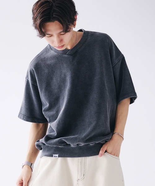 Adoon plain(アドーンプレーン)の「Shallow V-neck Short Sleeve Sweat / 浅Vネック裏毛半袖スウェットTシャツ(Tシャツ/カットソー・メンズ・ブラック/レッド/ネイビー・MEDIUM/LARGE)」の4枚目の写真