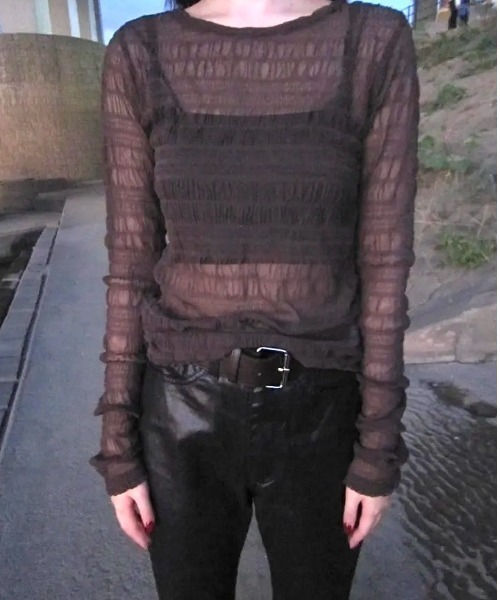 UP START(アップスタート)の「【LAMPOON】シャーリングチュールトップス(Tシャツ/カットソー・レディース・ベージュ/ホワイト/ブラック/モカ・FREE)」の3枚目の写真