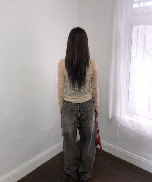 UP START(アップスタート)の「【LAMPOON】シャーリングチュールトップス(Tシャツ/カットソー・レディース・ベージュ/ホワイト/ブラック/モカ・FREE)」の13枚目の写真