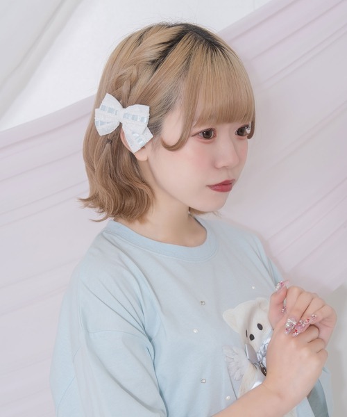 Honey Cinnamon(ハニーシナモン)の「コットンレースリボンセット(ヘアピン・レディース・サックスブルー/ピンク・FREE)」の1枚目の写真