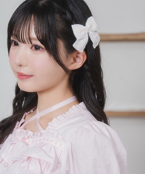 Honey Cinnamon(ハニーシナモン)の「コットンレースリボンセット(ヘアピン・レディース・サックスブルー/ピンク・FREE)」の2枚目の写真
