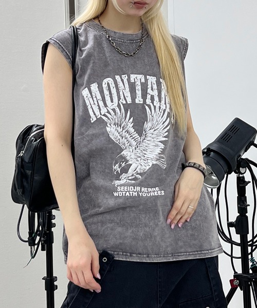 Figments（フィグメンツ）の「ピグメントノースリイーグルビッグＴ（タンクトップ・レディース・スミクロ/グレー・FREE）」の2枚目の写真