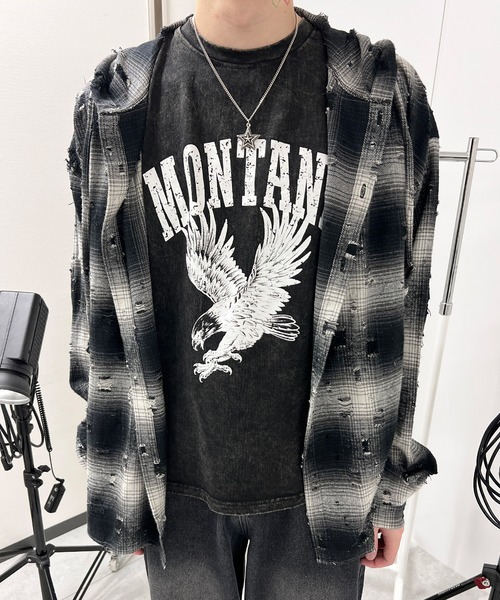 Figments（フィグメンツ）の「ピグメントノースリイーグルビッグＴ（タンクトップ・レディース・スミクロ/グレー・FREE）」の9枚目の写真