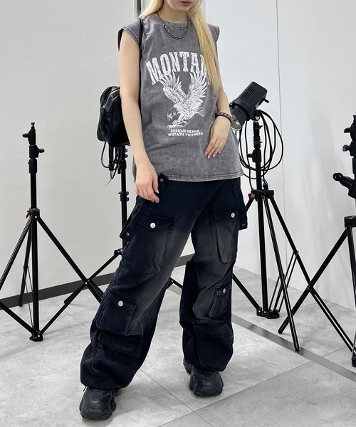 Figments（フィグメンツ）の「ピグメントノースリイーグルビッグＴ（タンクトップ・レディース・スミクロ/グレー・FREE）」の4枚目の写真