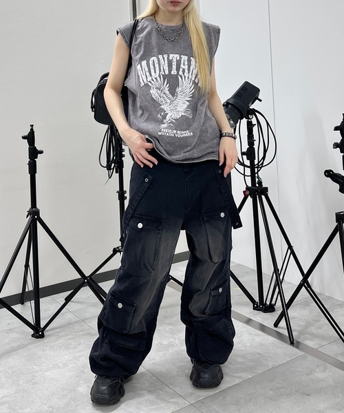 Figments（フィグメンツ）の「ピグメントノースリイーグルビッグＴ（タンクトップ・レディース・スミクロ/グレー・FREE）」の5枚目の写真